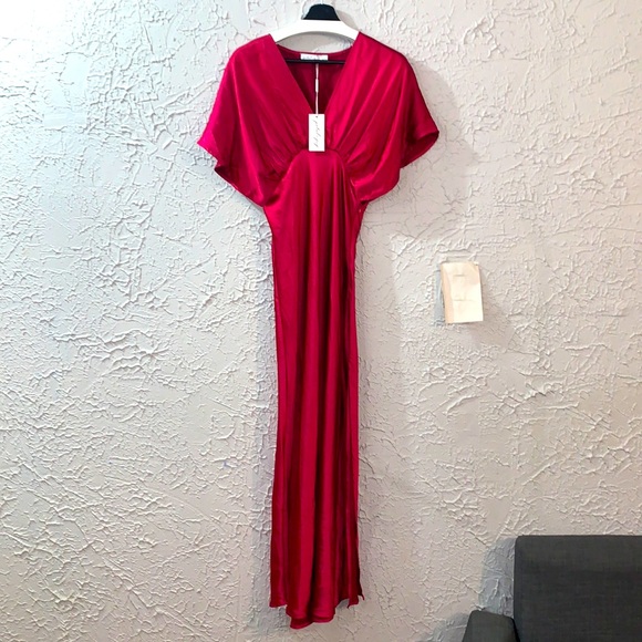 Petal and Pup Dress NWT Flawed Ricki Maxi Ruby Wine Small Satin Butterfly Sleeve - Picture 4 of 17